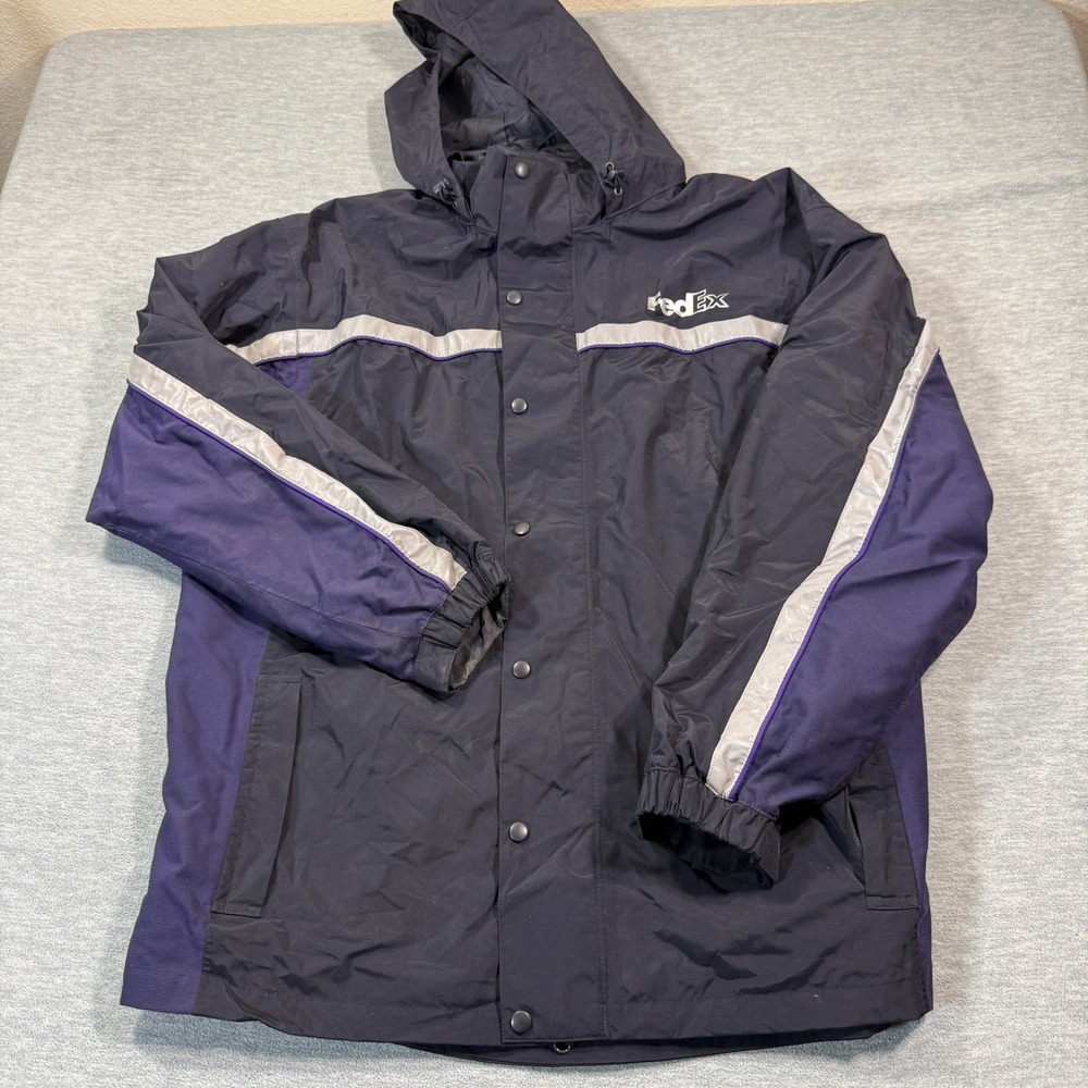 FedEx Work Jacket‎ Rg 3xl Navy Purple Reflective Logo Full Zip Hooded Men